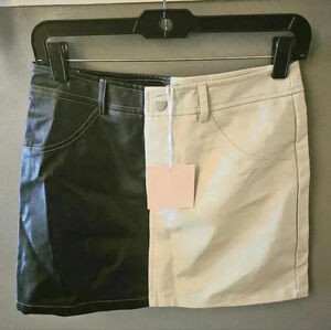 Bailey Rose Faux Leather Black & Cream Mini Skirt (M)